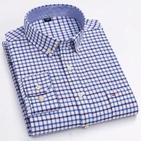 Camisa 100% de algodón para hombre, camisa Oxford informal a cuadros de manga larga con estampado de Color sólido, camisa de vestir Formal de ajuste Regular de gran tamaño 7XL 6XL 5XL - details 12