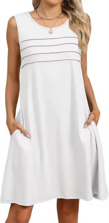 Vestido de Verano 2025 para Mujer Cuello Redondo, Sin Mangas, Bolsillos, Estampado/Liso - 1
