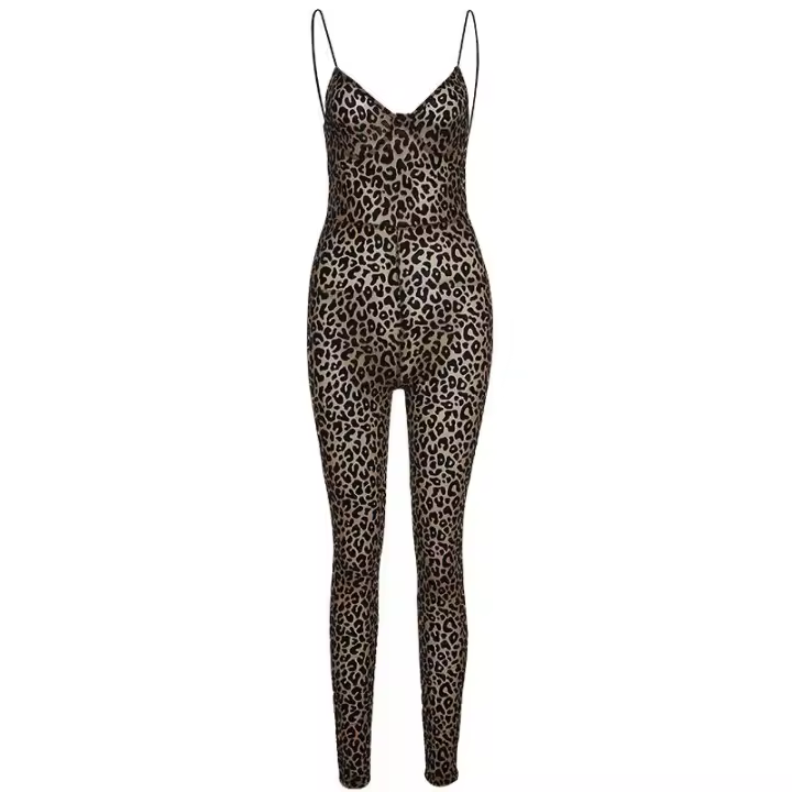 BUNO-mono de malla flocado para mujer, camisola Sexy de otoño, retales de leopardo, ropa moldeadora de cuerpo, traje de medianoche para discoteca - 1
