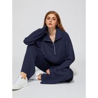 Conjunto casual de dos piezas para mujer: sudadera extragrande con media cremallera y pantalones deportivos de pierna ancha - details 14