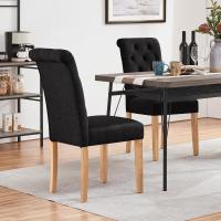 Silla de comedor de tela con respaldo alto y patas de madera, color negro. - details 1