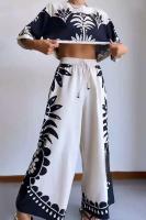 Conjunto Casual de Manga Corta con Estampado de Plantas Top Corto de Primavera-Verano - details 3
