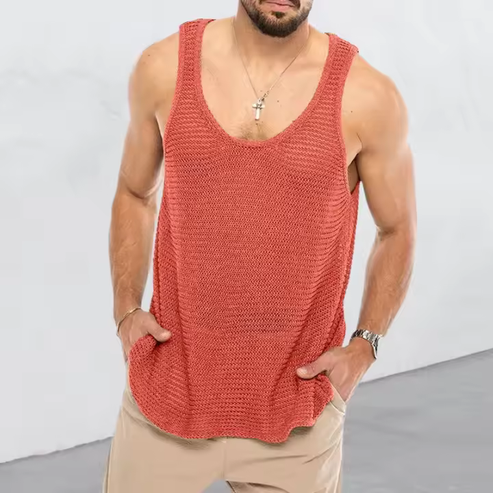 Camisetas sin mangas informales de verano para hombre, chaleco suelto de cuello redondo sin mangas, Jersey ahuecado, camiseta muscular para gimnasio y Fitness - 1