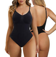 Women V Neck Over Bust Slimming Full Body Shapewear Compression Bodysuit Thong Leotard Tops Low Back Sculpting Underwear Shaper - details 10
