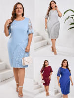Plus size cocktail dresses for curvy women elegant formal 2024 summer outfit embroidered floral lace midi evening dress - details 1