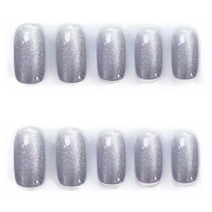 Parche de uñas postizas de color violeta y gris, pegamento extraíble, párrafo corto, moda, ahorra tiempo, 24 piezas - 1