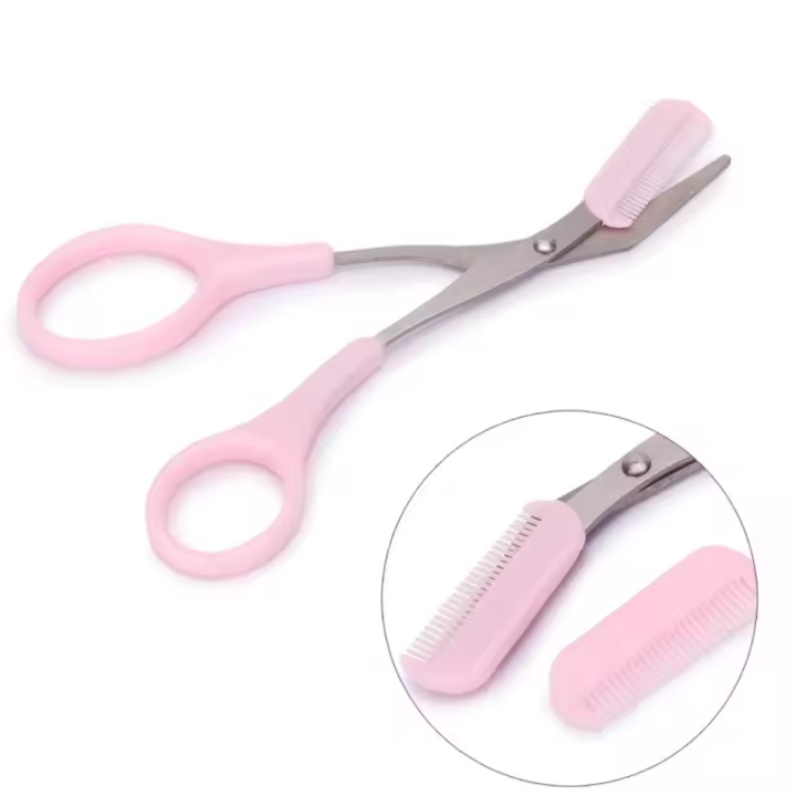 Tijeras de belleza para cejas de acero inoxidable, herramienta de recorte de cejas de precisión con peine para maquillaje y aseo - 1
