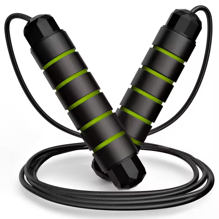 Cuerda para saltar, cuerda para saltar de velocidad rápida sin enredos con rodamientos de bolas para mujeres, hombres y niños, entrenamiento de cuerda de acero ajustable con mangos de espuma para fitness, ejercicio en casa y cuerpo delgado - 1