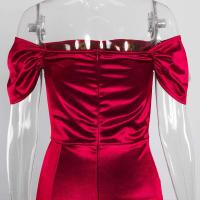 Vestido de dama de honor plisado de satén elástico, hombros descubiertos, vestido de noche formal, apertura frontal, hasta el suelo - details 8