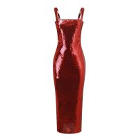 Vestido Maxi de Noche Formal para Mujer Cuello Cuadrado, Manga Ajustada, Brillo de Sequins Plateados Ideal para Fiestas - details 9