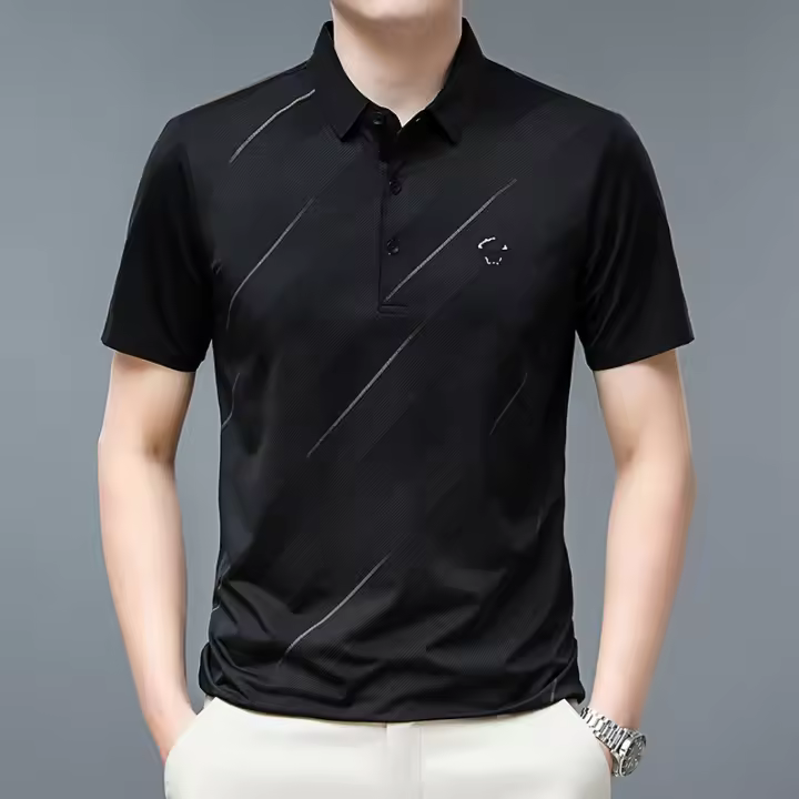 Novedad de verano, Polo de manga corta con cuello y seda helada para negocios, ropa grande para hombre, camiseta para papá - 1