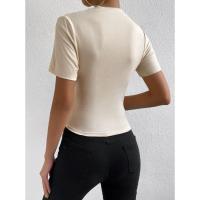Camiseta ajustada de cuello alto para mujer, Top fruncido de manga corta elegante, ropa de primavera y verano - details 2