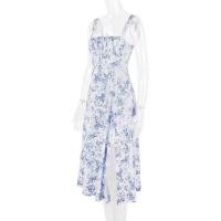 Vestido Midi bohemio de verano con tirantes finos y abertura en el muslo, vestido con lazo en la parte delantera, estampado liso, sin mangas, Vintage, vestidos de playa - details 42
