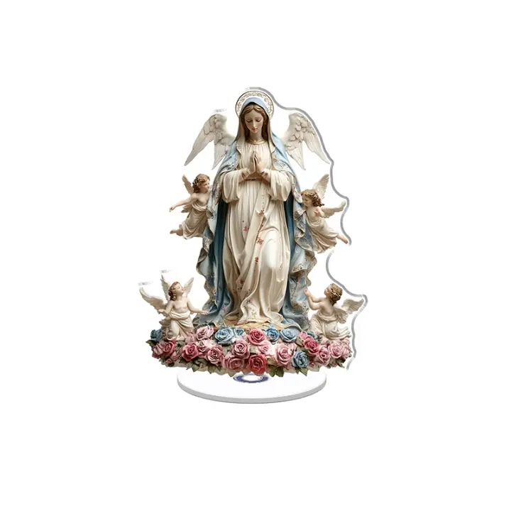 Adorno acrílico giratorio con la Virgen María y ángeles para una decoración elegante del hogar y una inspiración espiritual. - 1
