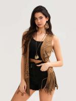 Moda Verano para Mujeres Chaquetas Sin Mangas de Cardigan con Flores Ropa Sólida y Elegante - details 1