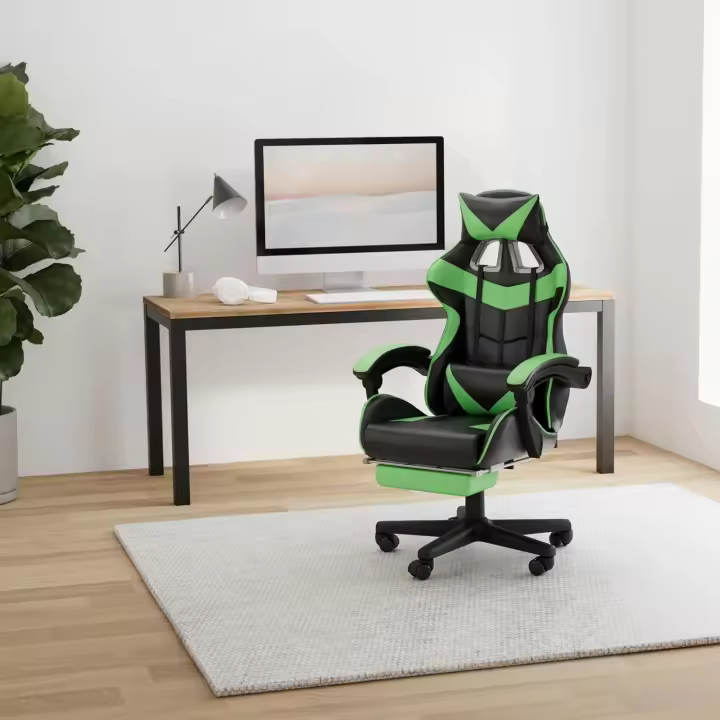 Silla Gaming con Masajeador, Silla Gamer con Reposapiés Reposacabeza, Ergonómica, Cojín Lumbar de Masaje - 1