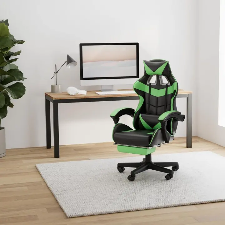 Silla Gaming con Masajeador, Silla Gamer con Reposapiés Reposacabeza, Ergonómica, Cojín Lumbar de Masaje - 1