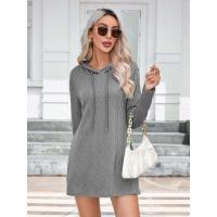 Vestido de punto con capucha de manga larga para mujer, vestidos cortos sueltos de Color sólido, tres Retro elegantes, promoción, nuevo - details 4