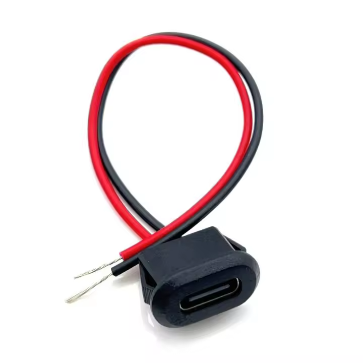 Enchufe hembra con cable de soldadura, Base hembra, puerto de carga, USB-C, conector tipo 2 pines, interfaz de carga del conector USB-C - 1