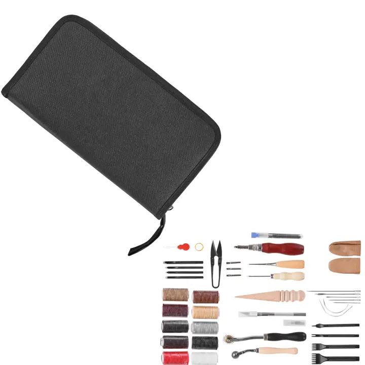 SucceBuy Kit de herramientas de trabajo de cuero, 38 piezas de herramientas para artesanía de cuero, grabado, perforación, costura, estampado, herramientas de corte - 1