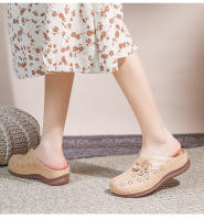 2025 Zapatos de mujer de suela blanda hueca europeos y americanos para pies gordos y anchos, nuevos zapatos de playa Baotou de alta gama de verano para mujer con suelas gruesas y medias pantuflas - details 6