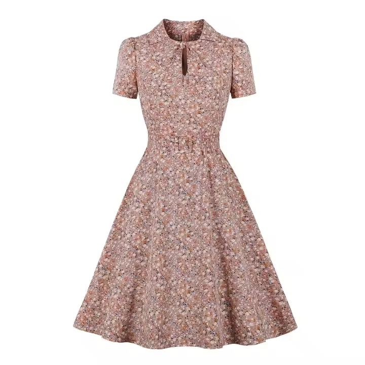2024 nuevo Vintage Multicolor ral Casual vestidos de vacaciones moda mujer verano cuello pico botones cintura elástica Retro Flare vestido - 1