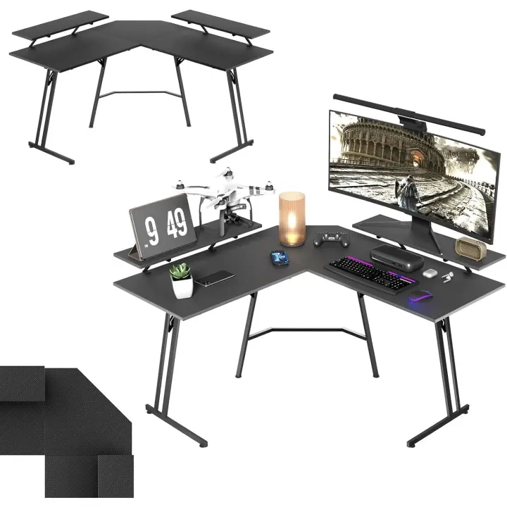Escritorio para gaming en forma de L, superficie de fibra de carbono, ergonómica, grande, para ordenador, 120x120 cm - 1