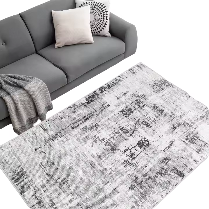 Alfombra de Pelo Corto Diseño Abstracto, Imitación Cachemira, Antideslizante, Lavable - 1