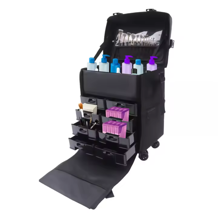 Estuche de belleza 2 en 1, estuche de maquillaje portátil, organizador de carrito de cosméticos y ruedas - 1