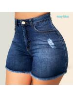 Pantalones cortos de mezclilla de cintura alta de verano para mujer, pantalones cortos ajustados con agujeros rasgados y elásticos - details 1