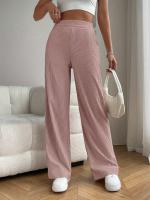 Pantalones de cintura alta holgada pierna ancha sensación de caída versátil casual pantalones rectos - details 2