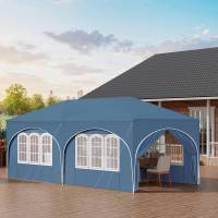 Carpa Gazebo 3x6m 6 Paredes Laterales Resistente al Agua Protección UV 50+ Altura Ajustable Azul - details 6