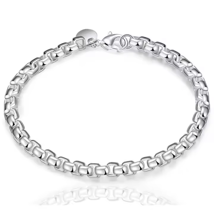 Pulsera de plata de ley 925 para hombre y mujer, cadena de caja de 4mm, joyería de moda - 1