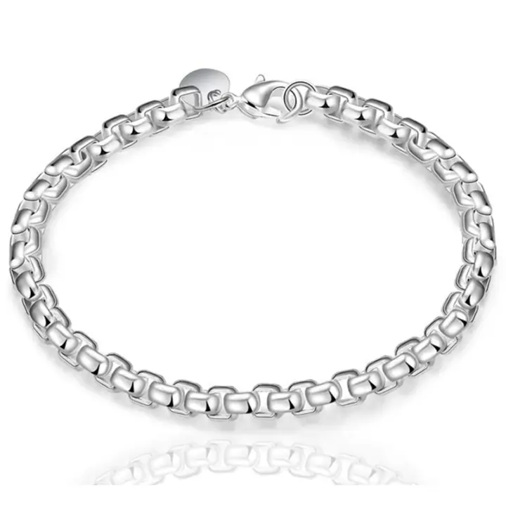 Pulsera de plata de ley 925 para hombre y mujer, cadena de caja de 4mm, joyería de moda - 1