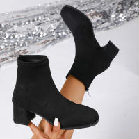 2025 otoño e invierno nueva cabeza cuadrada cremallera trasera temperamento botas de moda de tacón alto botas cortas de tacón grueso de gran tamaño mujeres - details 6