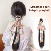 Horquilla de perlas, cinta de flores, cola de caballo en capas, extensión de cabello, cola de caballo, postizo, hada suave, cola de caballo larga y recta, peluca - details 3