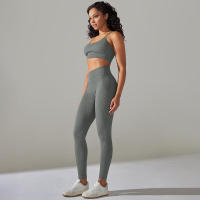 Conjunto de dos piezas para mujer, leggings de gimnasio de cintura alta, top corto, tres tops de Fiess, ropa deportiva con lavado ácido - details 31
