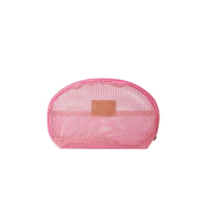 Bolsa de maquillaje de malla semicircular, bolsa de cosméticos transparente con cremallera ligera, bolsa para pintalabios, bolsa de almacenamiento, bolsa de aseo para baño - 1