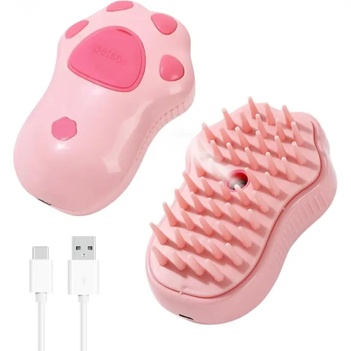 Cepillo de vapor para gatos, 3 en 1, pulverizador para gatos y perros para la caída y limpieza del cabello, cepillos de vapor para mascotas con masaje de spa de silicona con baño de nebulización y limpieza en seco - 1