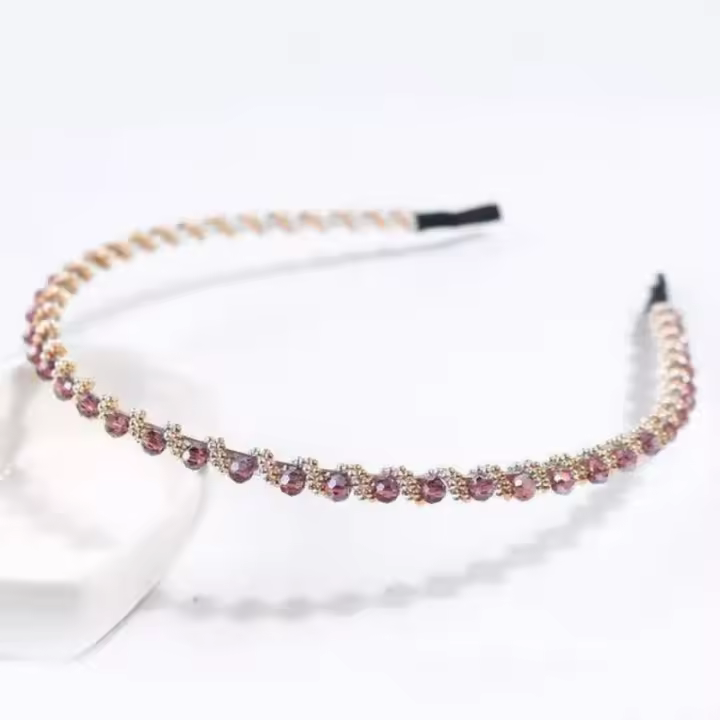 Diadema de cristal antideslizante hecha a mano con temperamento simple y cuentas de diamantes de agua, elegante tocado de cuerda para la cabeza, delicado (champán) - 1