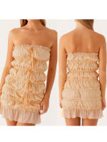 Vestido sin tirantes fruncido para mujer, con cordón y pajarita en la parte delantera, sólido, ajustado, tubo, mini vestido para verano y primavera - details 1