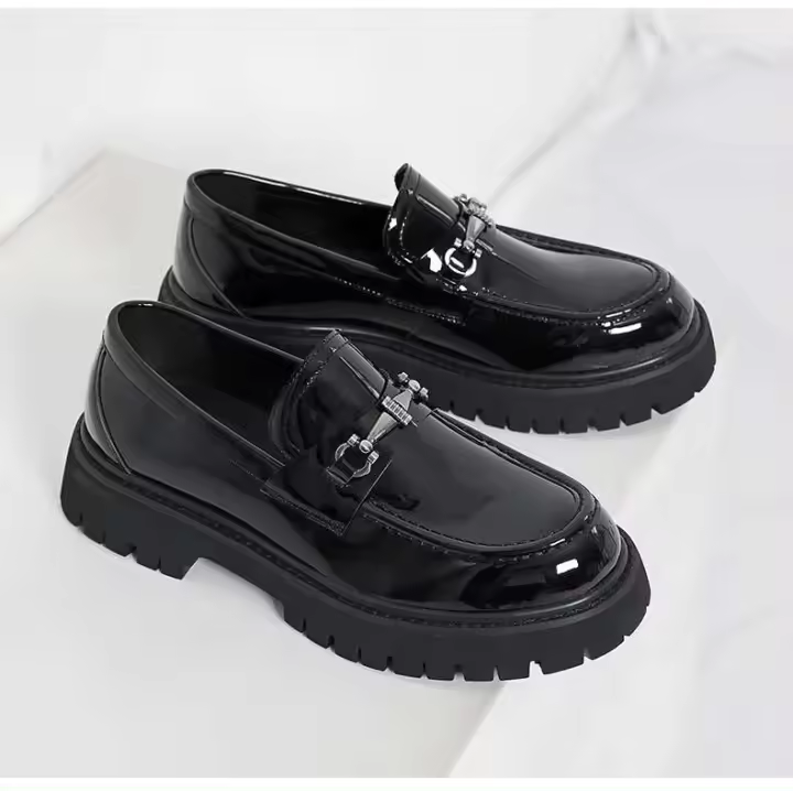 Zapatos casuales de cuero de vestir de diseñador para hombre, fáciles de usar, talla grande, nueva punta redonda alta - 1