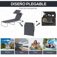 Silla Plegable para Jardín Desmontable, Regulable, Reclinable, para Jardín, Balcón, Acampada al Aire Libre 187x58x36 cm, Gris - details 1