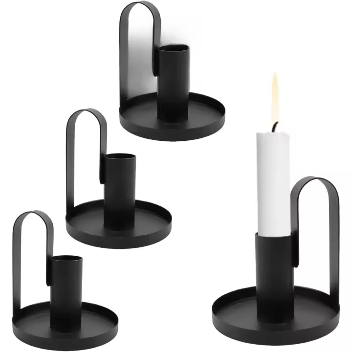 Candelabros negros de 4 piezas con ala de hierro, candelabro decorativo retro, para el día de San Valentín y Navidad - 1