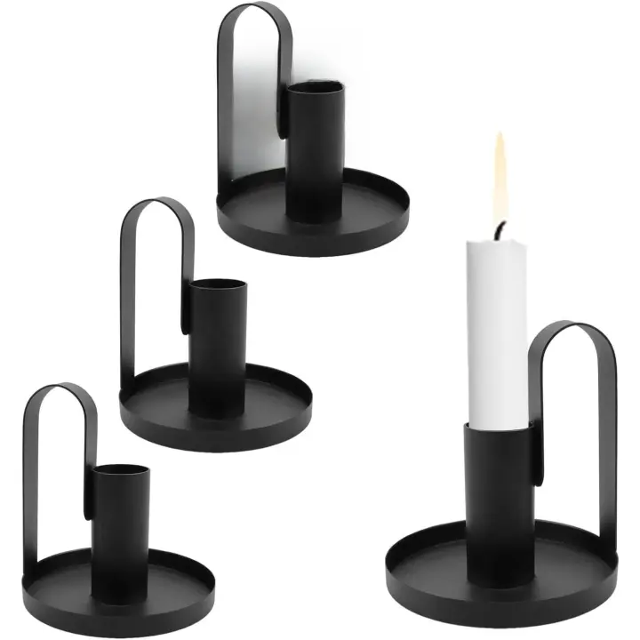 Candelabros negros de 4 piezas con ala de hierro, candelabro decorativo retro, para el día de San Valentín y Navidad - 1