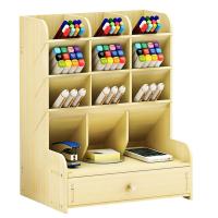 Organizador de bolígrafos de madera multifuncional, organizador de escritorio con cajón, caja de soporte de bolígrafos de gran capacidad, estilo INS - details 1