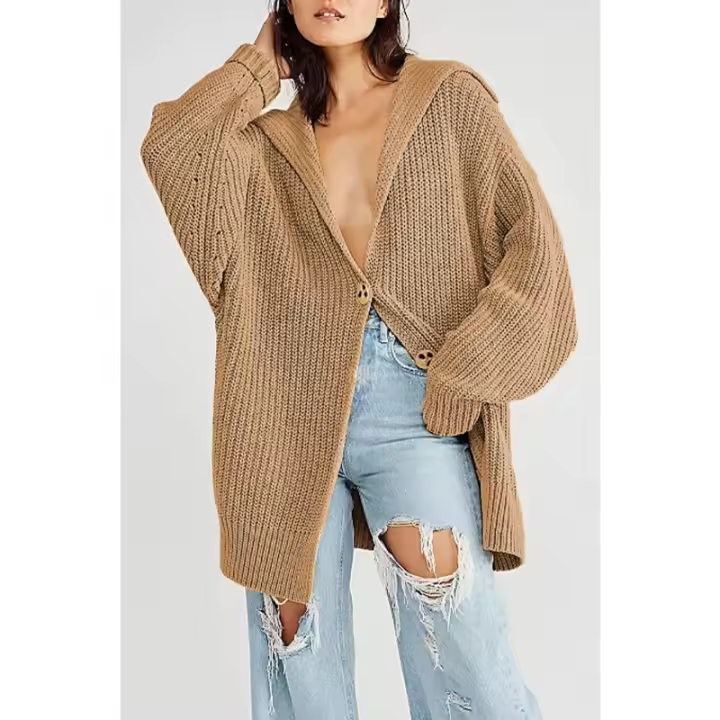 Chaqueta suéter holgada de talla grande con solapa de moda para mujer nueva de invierno 2024 - 1