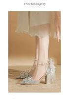 Primavera puntiagudos fiesta mujer boda novia arco tacón grueso Sier lentejuelas Hada estilo Lolita zapatos individuales - details 8