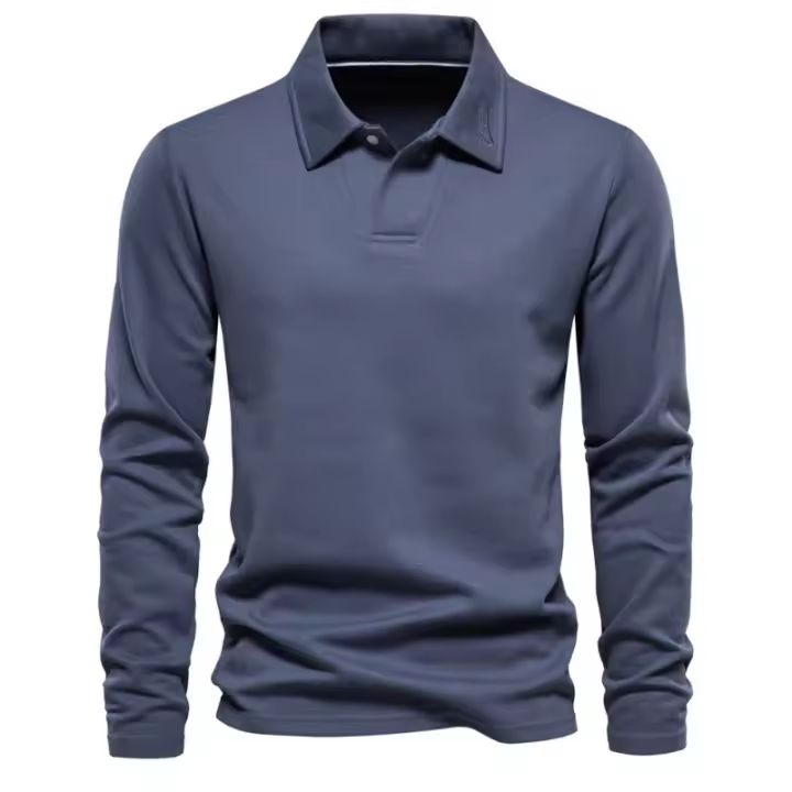 Tops de manga larga con cuello para hombre, Tops casuales de Color sólido, solapa de moda, ropa versátil, primavera y otoño, nuevo - 1