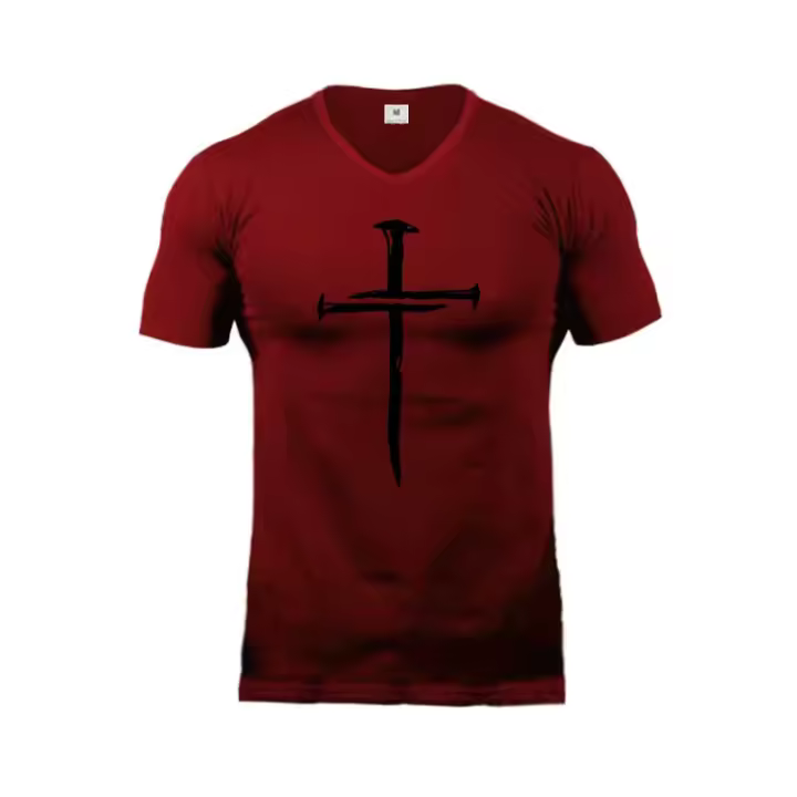Camiseta Deportiva de Algodón para Hombres Cuello en V, Manga Corta, Moda Transpirable, Ajuste Delgado, Limpieza a Mano, Para Primavera/Verano - 1
